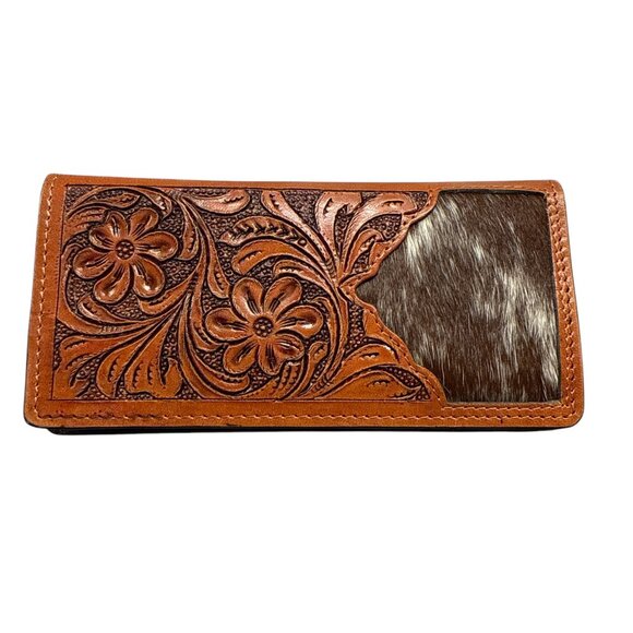 Hand Tooled Genuine Leather Hair on Hide Wallet - Picture 3 of 6